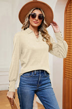 Decorative Button Johnny Collar Lantern Sleeve Blouse (11)