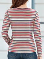 Full Size Long Sleeve Striped Crew Neck Casual T-shirt Plus (5)