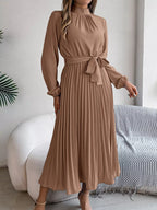 Mock Neck Pleated Midi Dress (2)