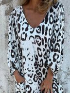 Full Size Printed V-neck Dress Pockets Plus (18)