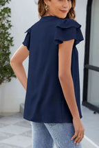 Ruffled Notched Short Sleeve Blouse (9)