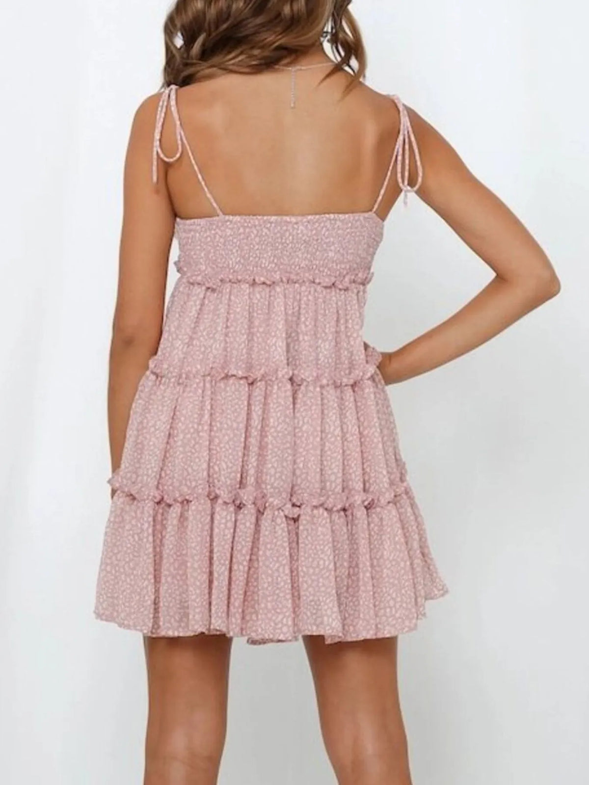 Printed Tie-strap Tiered Mini Dress (4)