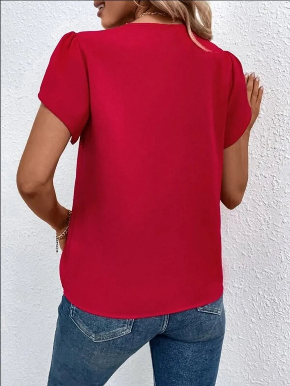 V-neck Petal Sleeve Blouse (7)