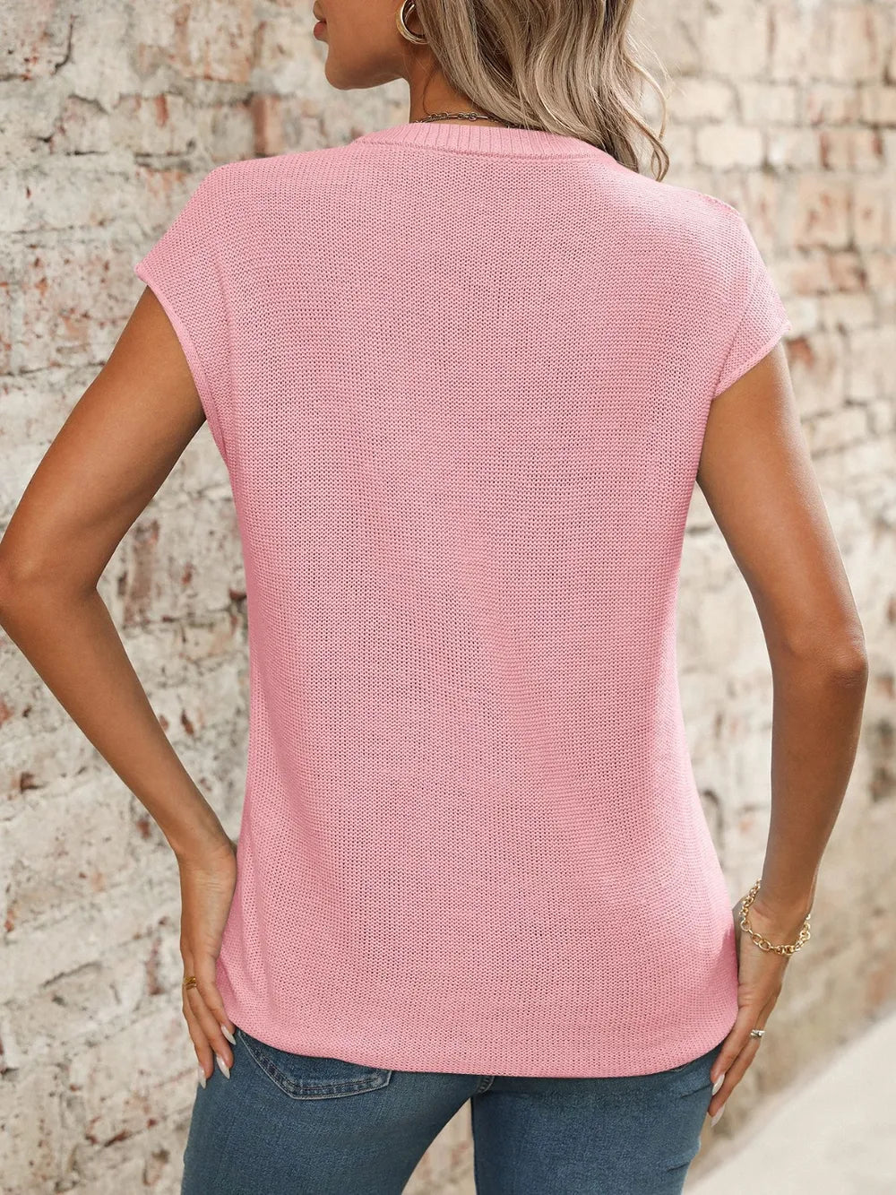 V-neck Short Sleeve Knit Top (27)