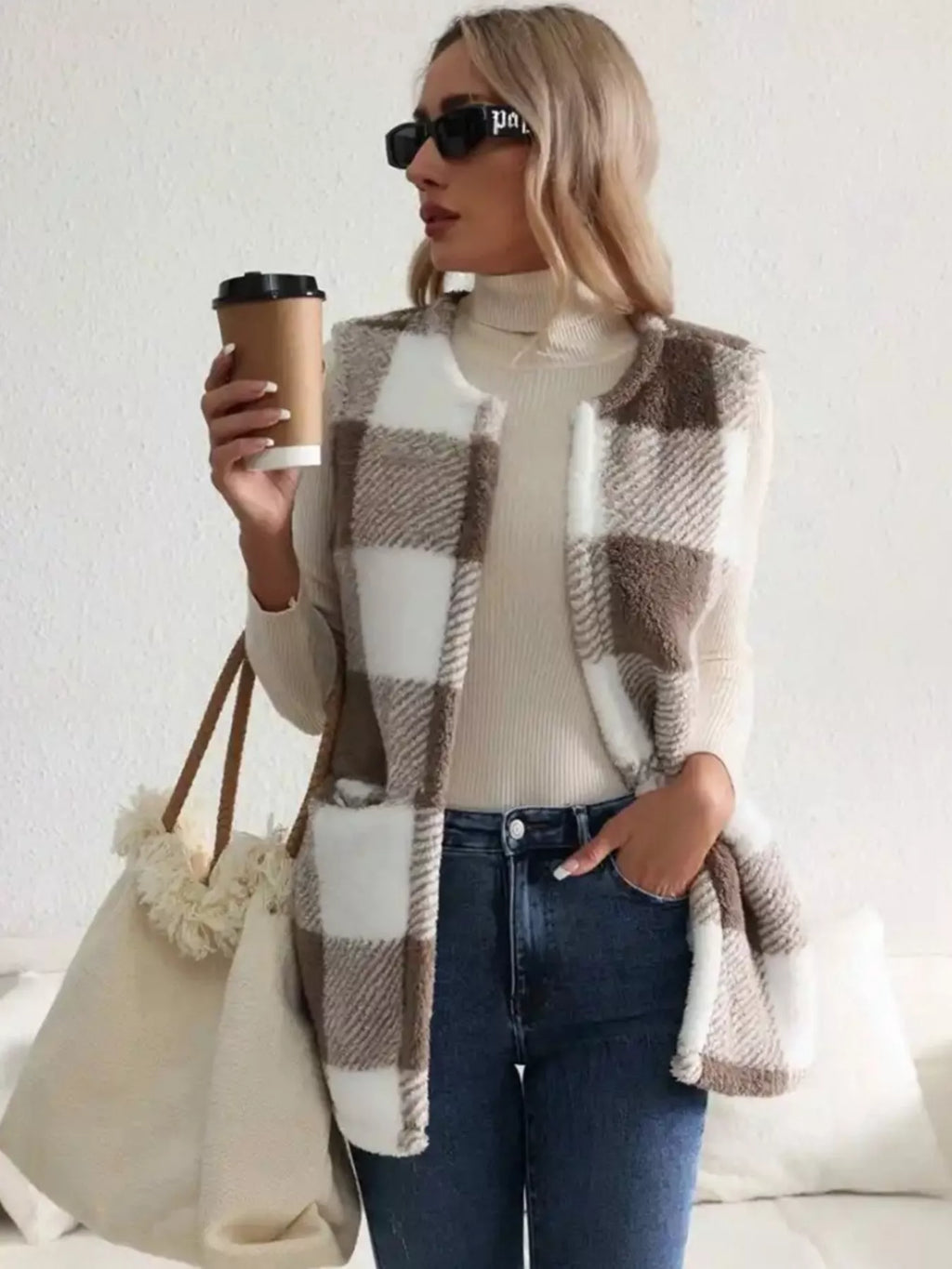 Cozy Plaid Sherpa Vest Coat (5)