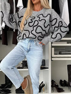 Abstract Pattern Oversized Round Neck Sweater (9)