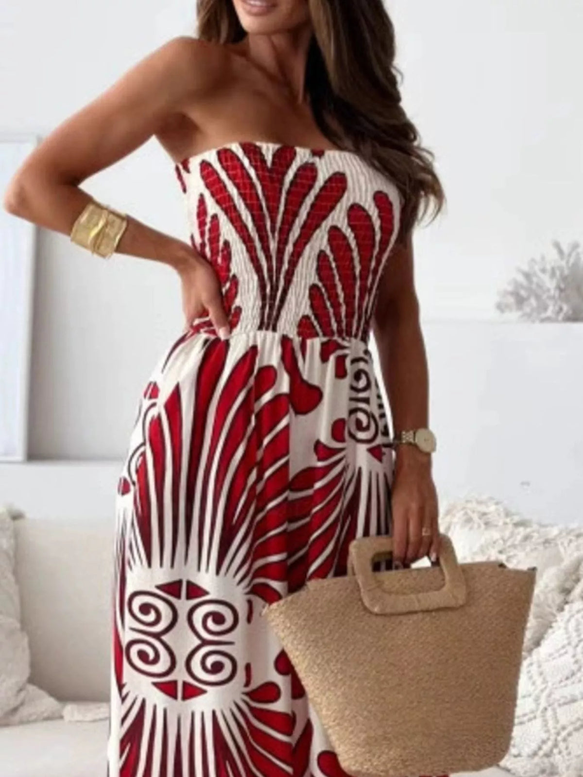 Printed Strapless Wide-leg Jumpsuit (6)