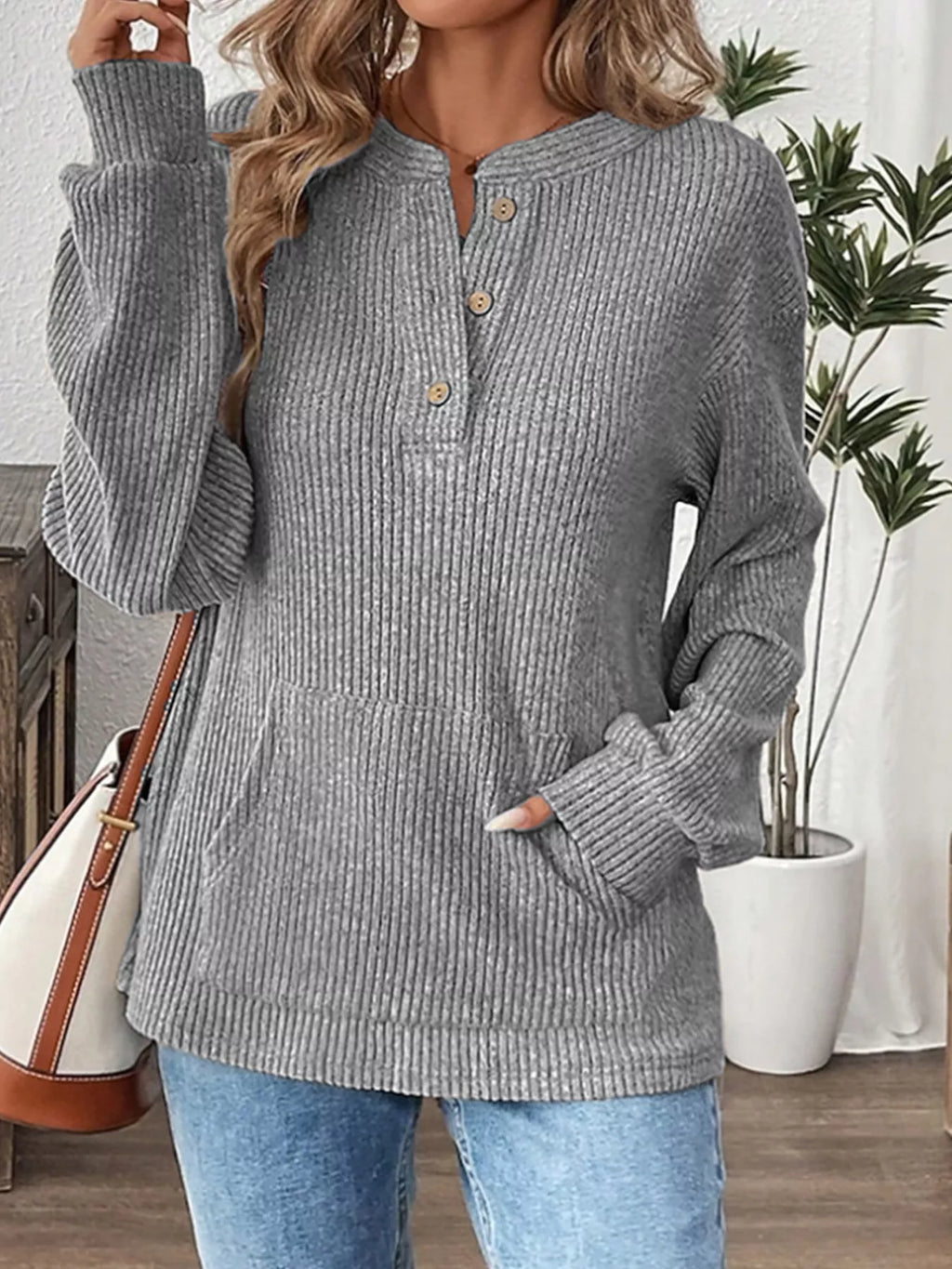 Ribbed Button Detail Long Sleeve T-shirt (14)