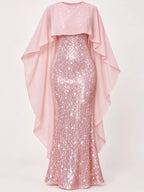 Sequin Cape Overlay Evening Dress (8)