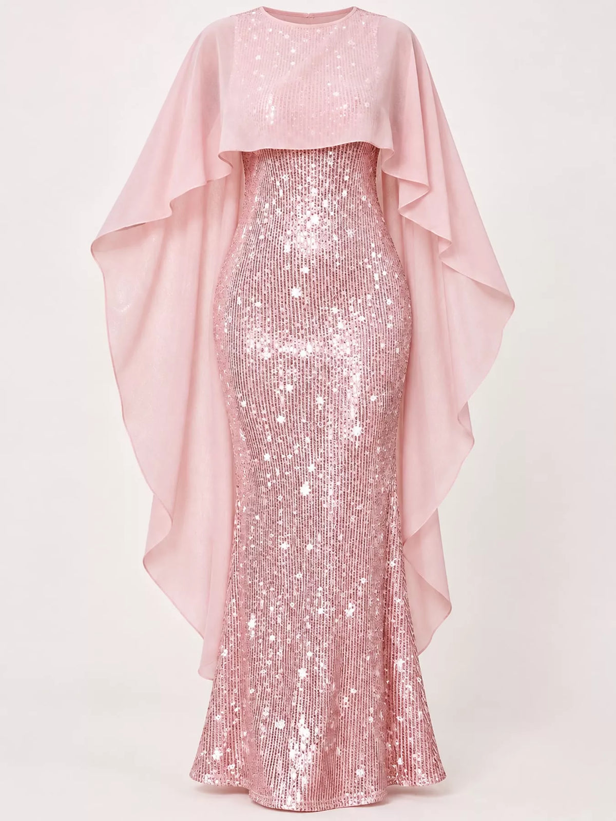 Sequin Cape Overlay Evening Dress (8)