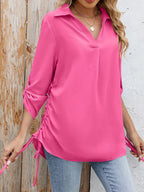Drawstring Johnny Collared Three-quarter Sleeve Top (5)