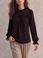Geometric Print Mock Neck Puff Sleeves Blouse (10)