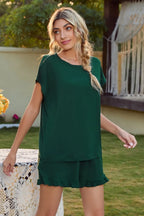 Round Neck Short Sleeve T-shirt Drawstring Shorts Lounge Set (3)