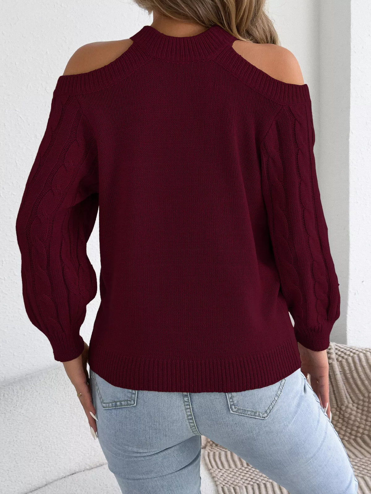 Cold Shoulder Cable Knit Sweater (21)
