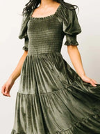 Smocked Half Sleeve Tiered Midi Dress (15)