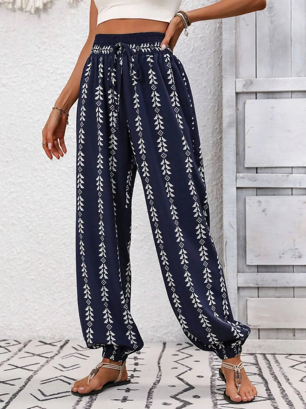 Tied Printed High Waist Pants (4)