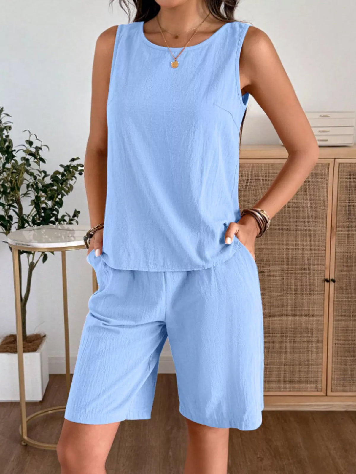 Round Neck Tank Shorts Set (14)