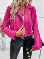 Zip Up Suede Cropped Moto Jacket (2)
