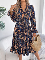 Floral Print Ruffle Hem Flounce Sleeve A-line Dress