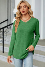 Decorative Button Round Neck T-shirt (10)