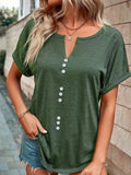 Full Size Decor Button Short Sleeve T-shirt Plus