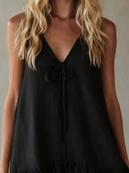 V-neck Tie Front Ruffle Hem Mini Dress (9)