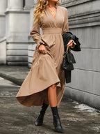 Notched Long Sleeve Tiered Dress (18)