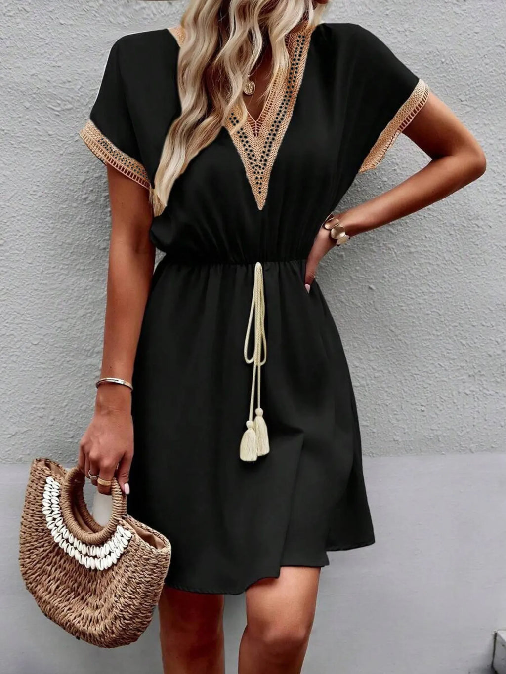 V-neck Short Sleeve Mini Dress (9)