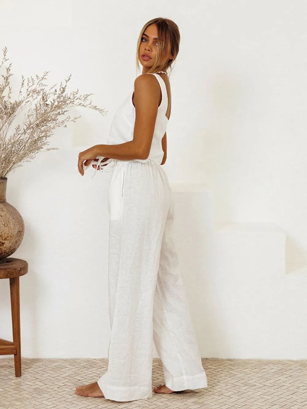 Square Neck Sleeveless Top Pants Set (6)