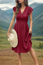 Tied Smocked Waist Flutter Sleeve Dress (7)
