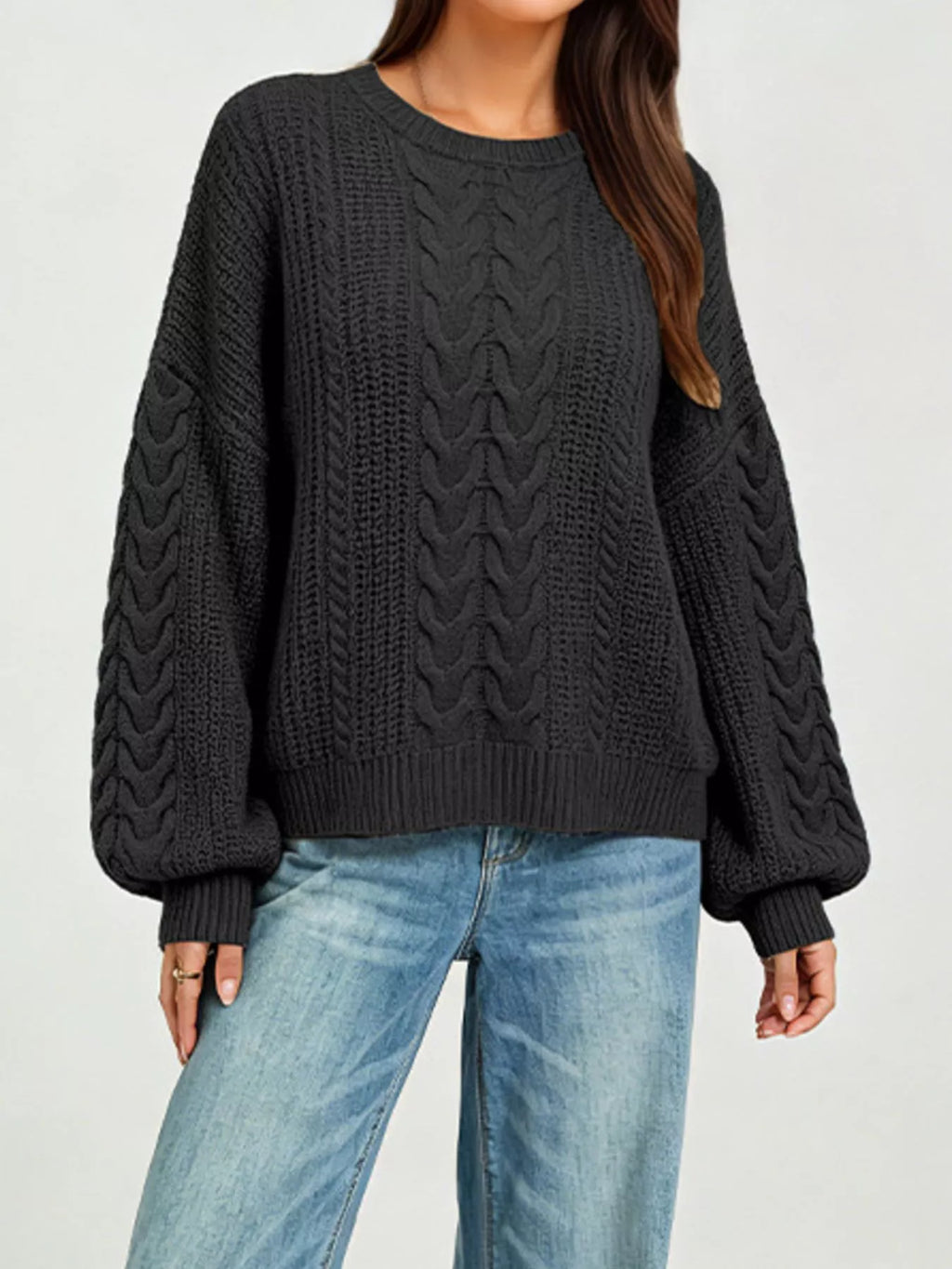 Chunky Cable Knit Round Neck Sweater (4)