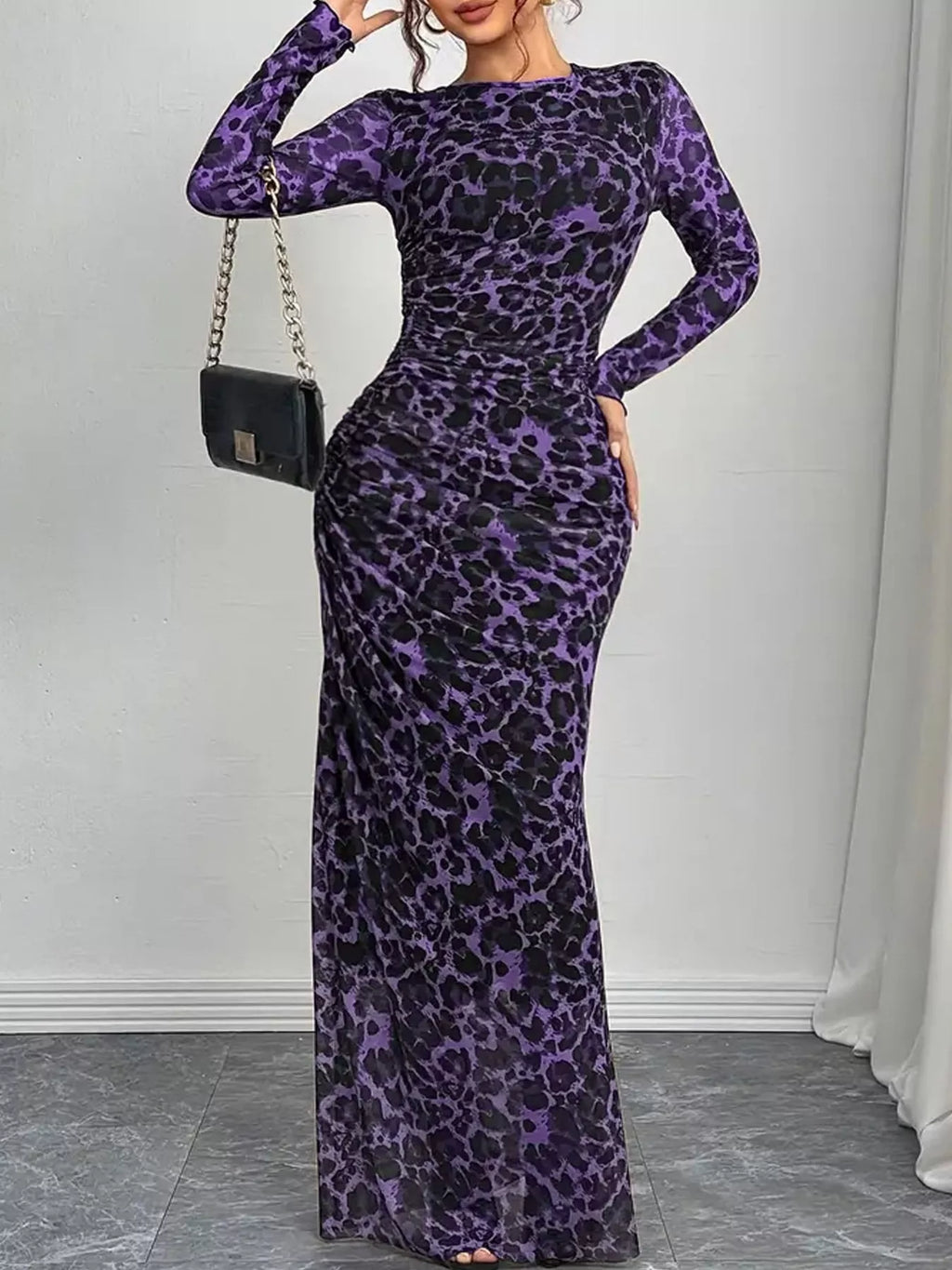 Leopard Ruched Bodycon Maxi Dress (15)