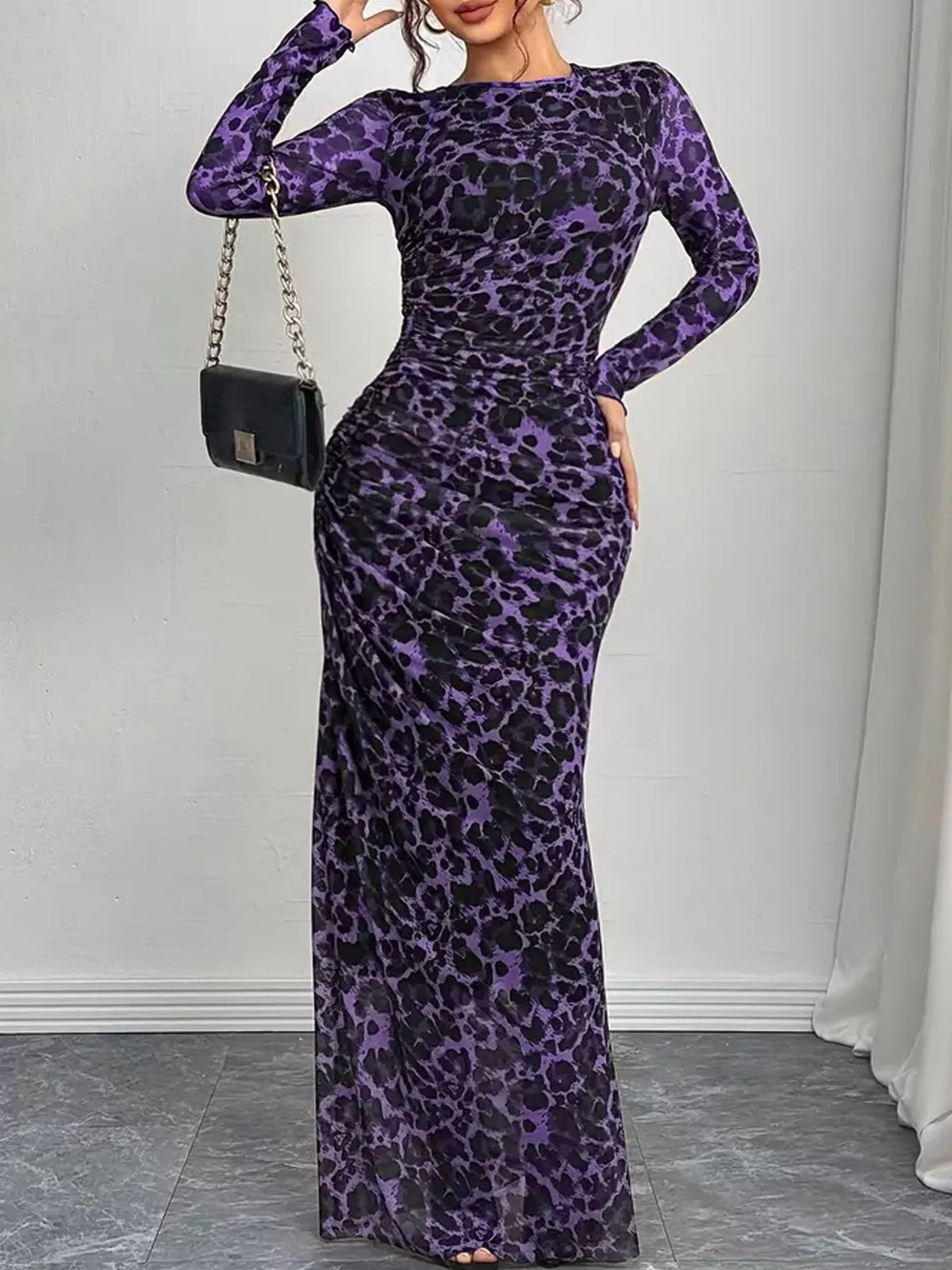 Leopard Ruched Bodycon Maxi Dress (15)