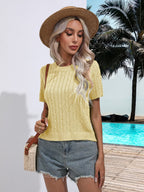 Cable-knit Round Neck Short Sleeve Knit Top (6)