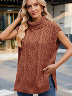 Side Slit Turtleneck Sweater Vest (2)
