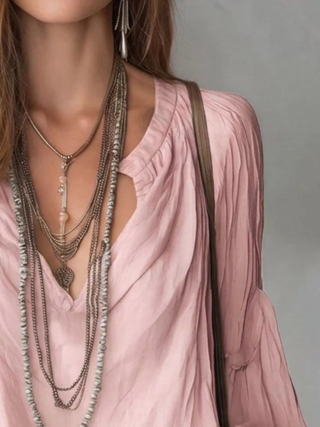 Notched Balloon Sleeve Blouse (9)