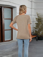 Round Neck Lace Short Sleeve T-shirt (19)