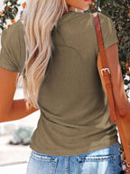 Full Size Casual V-neck Button Detail T-shirt Plus (14)