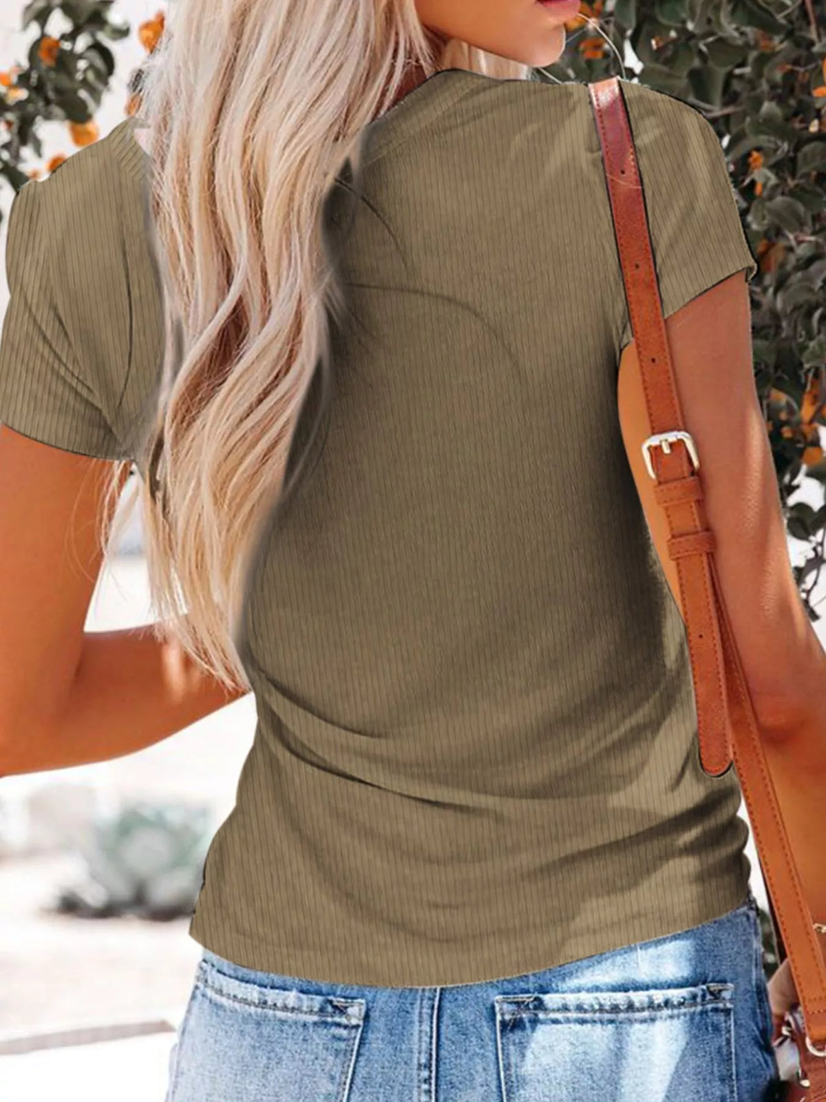 Full Size Casual V-neck Button Detail T-shirt Plus (14)