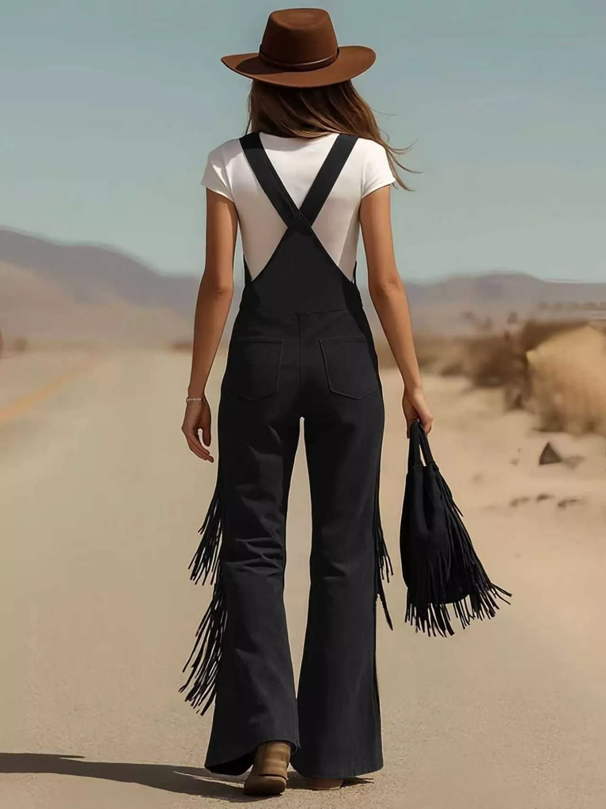 Fringe Detail Flare Leg Overalls (6)