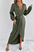 Satin Balloon Sleeve Midi Dress (4)
