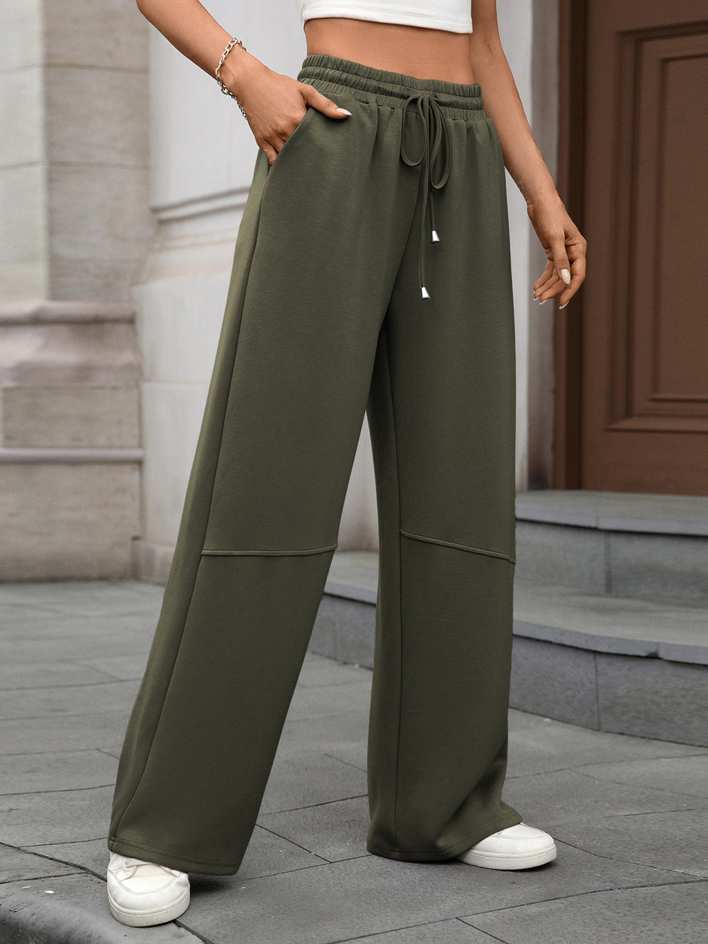 Drawstring High Waist Wide Leg Casual Pants (21)