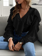Full Size Ruffle Trim V-neck Shirt Plus (6)