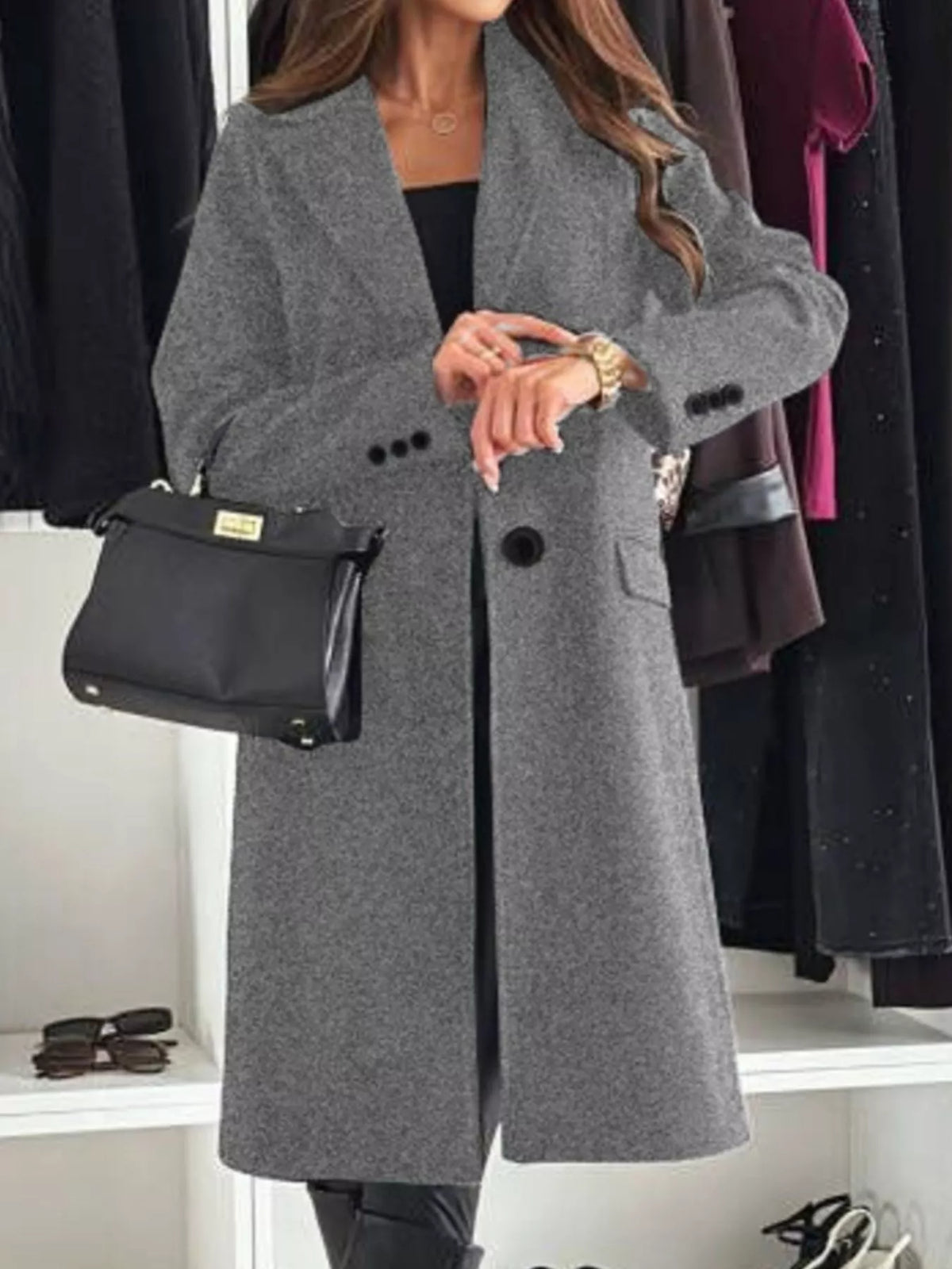 Lapel Collar Long Sleeve Coat (12)