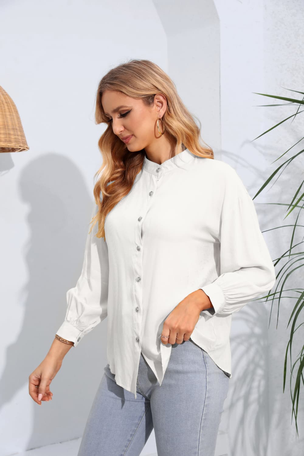 Mock Neck Buttoned Long Sleeve Shirt (6)