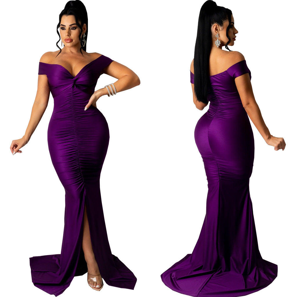 Large V-neck Micro-wrinkle Tight Dress photo 5
