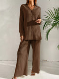 Long Sleeve Shirt Wide Leg Pants Set