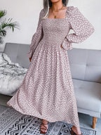 Smocked Square Neck Flounce Sleeve Dress (15)