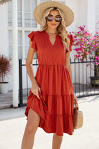 Ruched Notched Cap Sleeve Dress (15)
