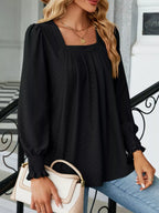 Pleated Square Neck Long Sleeve Top (14)